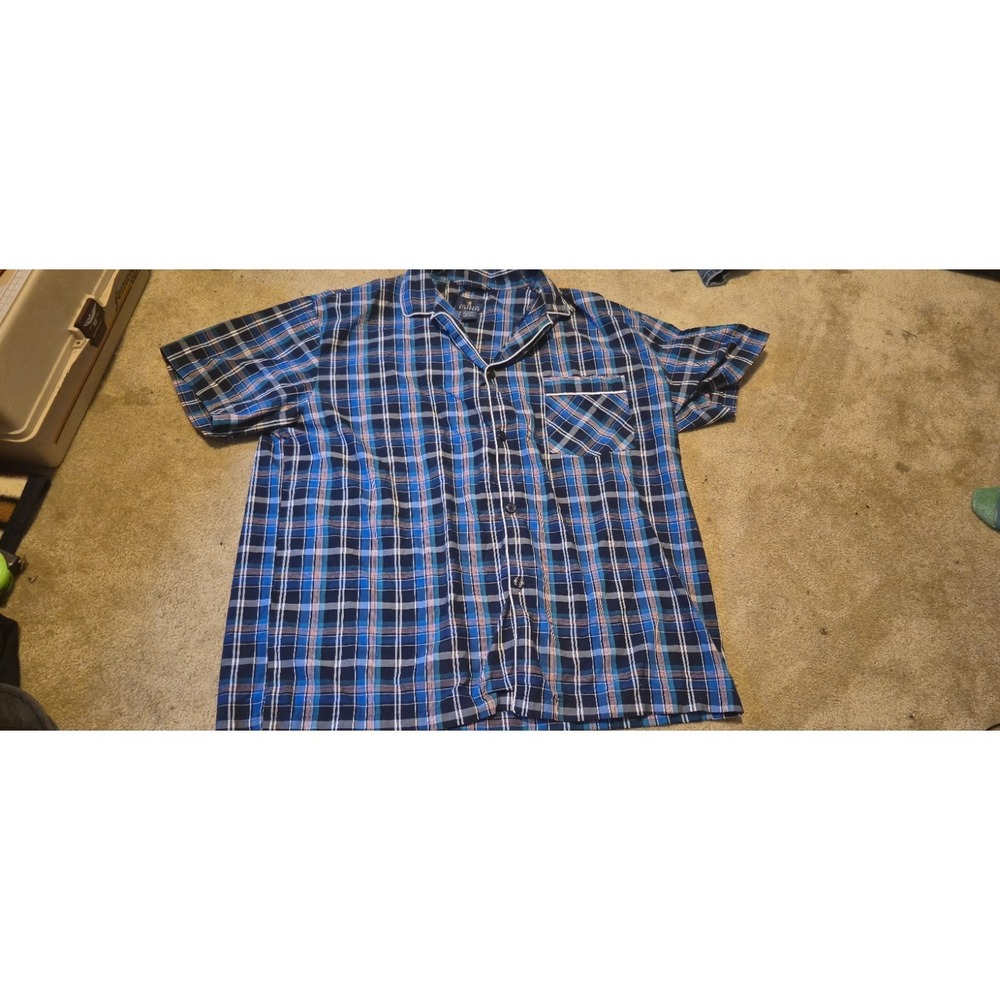 Stafford Men's Plaid Button Up Shirt | XL‎ Blue Short Sleeve